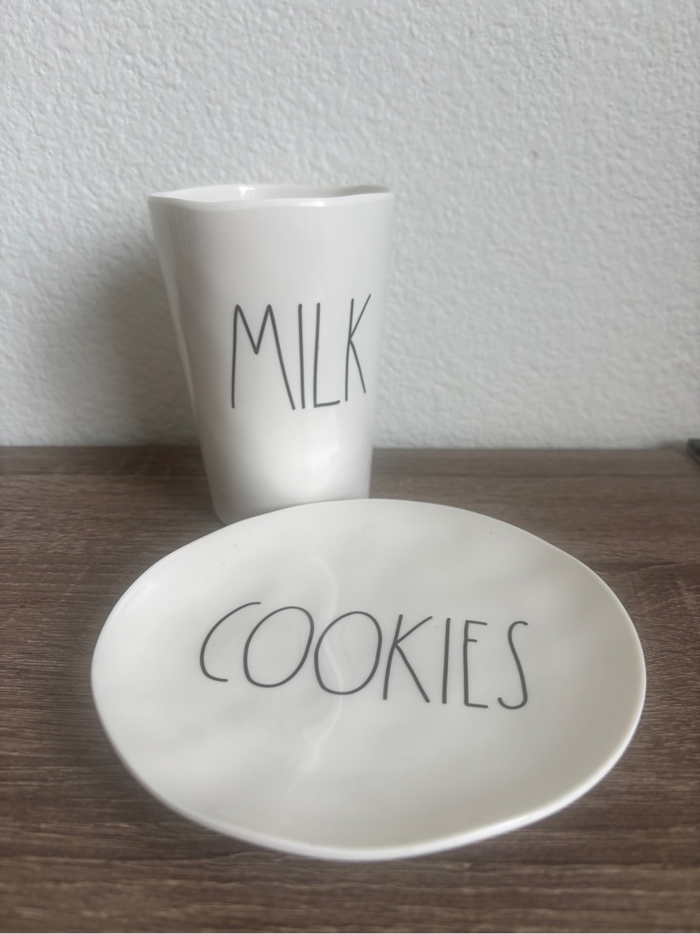 Rae Dunn milk and cookies cup and plate.
